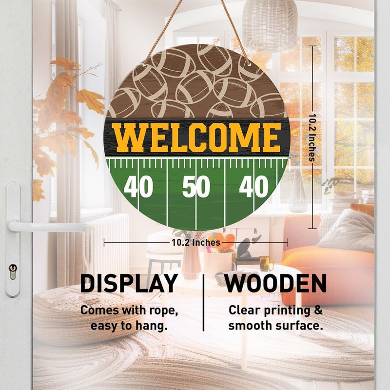 HSNBT Football Welcome Sign Front Door Decor Fall Football Decor for Home Office Boys Bedroom Porch Sport Football Wooden Hanging Sign Wall Decorations - Image 2